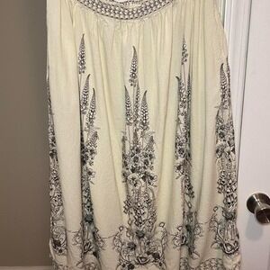 MAX STUDIO LONDON Floral Boho Maxi Skirt Cream Black Size XL Smocked Waist Flowy